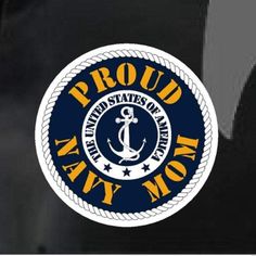 proud navy mom sticker on the side of a car window with an anchor and rope