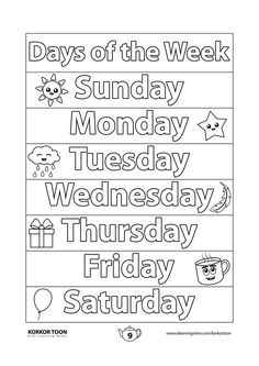 the days of the week coloring page for kids to color and practice their writing skills