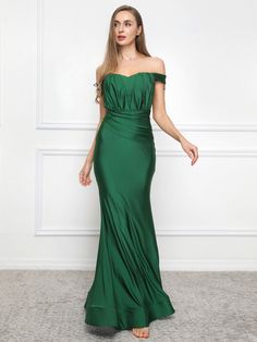 $78 | XS -3XL Ruched | Hunter Green Maxi Dress Hunter Green Maxi Dress, Satin Dresses