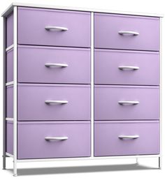 a white and purple dresser with six drawers