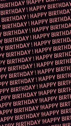 a birthday card with the words happy birthday written in pink and black on a dark background