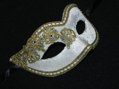 Masquerade Mask in White and Gold with Velvet and Lace Accents Masquerade Masks, Costume Masks, Silver Lace, Masks Masquerade, Costume Mask, White Velvet, Masquerade Mask, Masquerade Ball, Lace Pattern