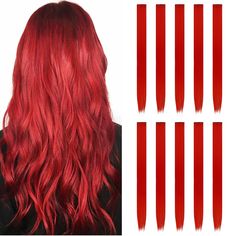 PRICES MAY VARY. 🌈【Colored Hair Extensions Materia】Made of heat-resistant synthetic fibers, no knots, no static electricity, no odor, double-row car line process, neat alignment, strong and firm, the amount of hair is not easy to lose, with a soft texture such as the real hair version. 🌈【Easy to use】Clip-on straight hair extensions, each with a separate clip. easy to wear, a firm fit, invisible and non-marking, with it you can jump at will, do not worry about falling off.No chemical treatment, Red Hair Extensions, Christmas Cosplay, Colored Hair Extensions, Straight Hair Extensions, Hairpieces For Women, Girls Halloween, Synthetic Hair Extensions, Clip In Extensions, Hair Texture