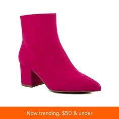 in stock Pink Ankle-high Heels For Fall, Pink Ankle Boot Heels For Fall, Pink Ankle Booties For Spring, Pink Pointed Toe Booties For Fall, Pink Block Heel For Fall, Pink Round Toe Booties For Fall, Pink Block Heel Shoes For Fall, Pink Block Heel Heels For Fall, Pink Ankle Booties For Fall