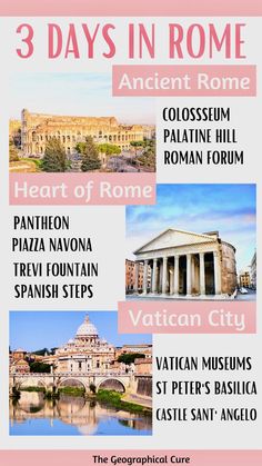 the 3 days in rome info sheet with text overlaying three days in rome