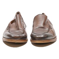 >Size: UK 9 >Condition: Excellent Low-top Brogue Slip-ons, Low-top Slip-ons With Brogue Detailing, Casual Slip-on Wingtip Dress Shoes, Casual Brown Wingtip Slip-ons, Casual Slip-ons With Brogue Detailing And Plain Toe, Casual Slip-ons With Brogue Detailing And Moc Toe, Shoes Brown, Loafer Shoes, Brown Leather