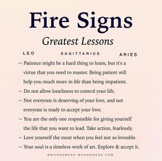 a poem written in black and white on a pink background with the words fire signs