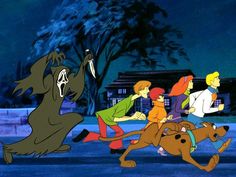 scooby and friends running in the street at night