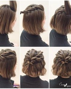 Braided Crown Hairstyles, Half Ponytail, Prom Hairstyles For Short Hair, Hairstyles For Medium Length Hair Easy, Diy Shorts, Wedding Guest Hairstyles, Peinados Fáciles Para Cabello Corto, Short Hair Tutorial, Hair Styles 2017