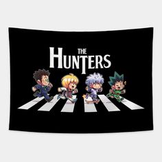 the hunters crossing the street in front of an advertisement for their upcoming video game,