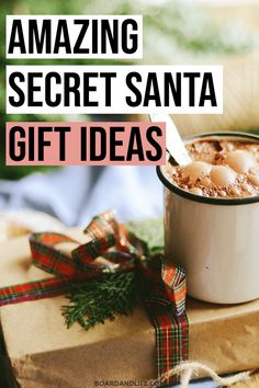 a gift wrapped in brown paper with text overlay reading amazing secret santa gift ideas