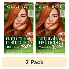 Shine brighter with bold copper hair color with Clairol Natural Instincts Bold Permanent Hair Color Kit in C64 Copper Sunset. This affordable at-home hair color kit provides up to 8 weeks worth of vivid permanent orange hair dye that gently provides glossy, bold coloreven on dark hair color. Intensely pigmented, the copper hair dye works on many shades. Clairols most gentle permanent hair coloring kit yet, this dermatologically-tested ammonia free hair dye kit has nourishing ingredients like acai extract, guarana extract and argan oil, is safe for textured hair and will give you striking, glossy permanent orange hair color that lasts. The included Moisture Shine moisturizing hair mask conditions and protects hair between colorings for softer, shinier hair. Whether its your first time dyein Ginger Hair Dye, Copper Hair Dye, Orange Hair Dye, Ginger Hair Dyed, Clairol Hair Color, Dark Hair Dye, Clairol Hair, Ammonia Free Hair Color, Cool Blonde Hair Colour