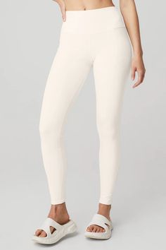 High-Waist Airbrush Legging - Ivory | Alo Yoga Alo Yoga Pants, White Leggings, Yoga Pant, Alo Yoga, Sweaters Knitwear, Yoga Women, Outfits With Leggings, High Waisted Leggings, Bra Tops