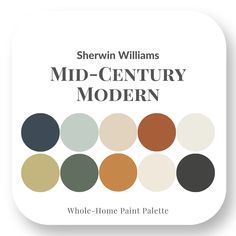 Our Design Style Perfect Colour Palettes—featuring Sherwin Williams paint colours—help you confidently select the best colours for your home. Mid Century Modern Paint Colors, Mid Century Color Palette, Mid Century Modern Color Palette, Modern Paint Colors, Mid Century Modern Interior Design, Mid Century Modern Colors, Mid Century Colors, Popular Paint Colors, Farrow And Ball Paint