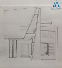 an architectural drawing of a building with stairs