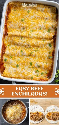 easy beef enchiladas recipe in a casserole dish