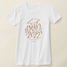 Hand-lettered Grad 2022 with Name Gold Cap T-Shirt, Women's, Size: Adult S, White Gender: female. Navy Cap, Gold Cap, Gold Caps, Tech Design, Designs To Draw, Hand Lettering, Fashion Clothes Women, Shirt Style, How To Draw Hands