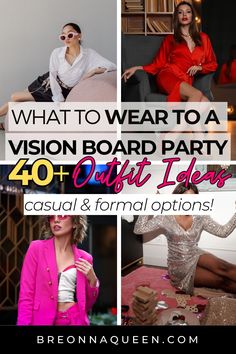 Get ready to dress for the life you want at your next vision board party! Our blog post "What to wear to a vision board party: 40 Stylish Outfits for A Creative Gathering" offers 40 dream-worthy outfit ideas to inspire your goals and help you look your best. Click through to find the perfect look for manifesting your dreams! #visionboardpartyoutfits #dreamworthyoutfits #fashioninspo Vision Party Ideas, Board Parties, Pleated Skirt And Sweater, Turtleneck And Blazer, Board Party, Vision Board Party, Setting Intentions, A Vision Board, Monochromatic Outfit