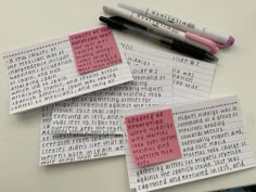 three pieces of paper with writing on them