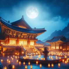 Fantasy Korean palace in evening landscape. Korean palace at dawn. #fantasyimage #fantasyaesthetic #fantasyart #fantasylandscape #koreannature #koreannatureaesthetic #koreannatureart #candles #sunset #palaceaesthetic #forestpainting #moonlightaesthetic #dawn #koreanhouse #koreanpalace #moon Korea Palace, Korean Palace, Fantasy Palace, Evening Landscape, Sunset Aesthetic, Forest Painting, Fantasy Images, Fantasy Aesthetic, Nature Aesthetic