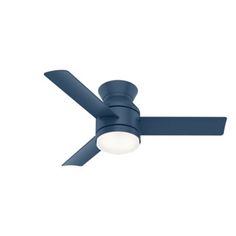 a blue ceiling fan with a light on it's side and two blades in the middle