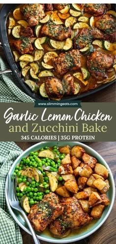 This Lemon Garlic Chicken and Zucchini Bake is an easy, delicious meal. Juicy chicken is nestled in a zesty lemon and garlic butter sauce with tender seasoned zucchini. Crockpot Chicken And Zucchini Recipes, Low Calorie Lemon Chicken, Garlic Chicken Bake, Zucchini Chicken Recipes, Lemon Chicken Bake, Keto One Pot Meals, Chicken And Zucchini Recipes, Baked Chicken And Zucchini, Seasoned Zucchini