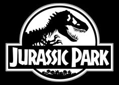 the logo for the dinosaur park in black and white with an image of a t - rex