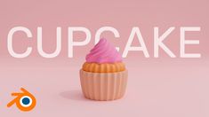 a cupcake with pink frosting on top and the words cupcake above it