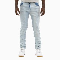 Expertly Crafted For Style And Comfort, Our Men's Savar Ice Blue Slim Denim Ripped Jeans Pant Is A Must-Have For Any Modern Man's Wardrobe. Made With Premium Denim And Designed For A Sleek Slim Fit, These Jeans Feature Stylish Distressed Detailing For A Rugged Edge. Elevate Your Look With Our Versatile And Durable Jeans. More Details: - Color: Ice Blue - Style: Sjr0331-Iceblu High Rise Blue Jeans With Zip Fly, Blue High Rise Jeans With Zip Fly, Light Wash Zip Fly Jeans For Streetwear, Light Wash Jeans With Zipper For Streetwear, Blue Denim Pants With Zipper Closure, Blue Straight Leg Jeans With Zip Fly, Blue Denim Bottoms With Zip Fly, Blue Cotton Jeans With Zip Fly, Light Blue Denim Jeans For Streetwear