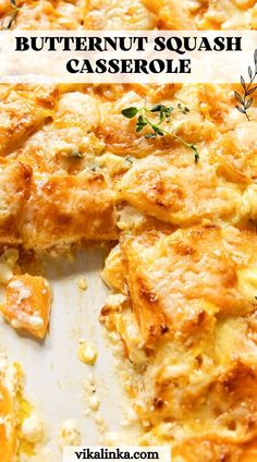 this butternut squash casserole has been cut into pieces and is ready to be eaten