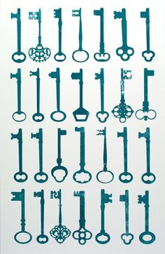 a bunch of keys that are in the shape of keyholes on a white background