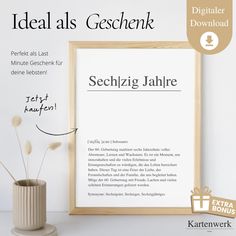 an image of a poster with the words ideal as geschenk in german