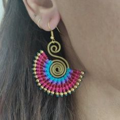 Handmade Spiral Wrap Earrings, Multicolor Macrame Earrings As Gift, Handmade Unique Spiral Wrap Earrings, Unique Handmade Spiral Wrap Earrings, Handmade Multicolor Wrap Earrings For Gift, Handmade Spiral Earrings For Beach, Handmade Bohemian Multicolor Wrap Earrings, Handmade Spiral Wrap Earrings Gift, Handmade Adjustable Dangle Wrap Earrings