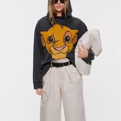 I Just Can’t Wait To Be King!! We All Love Simba.... Cool Grey Background Colors... Roomy Fit Casual Gray Sweatshirt With Cartoon Print, Casual Fall Hoodie With Character Print, Disney Sweatshirt For Fall Streetwear, Disney Hoodie With Long Sleeves For Fall, Disney Long Sleeve Hoodie For Fall, Disney Hoodie For Fall, Lion King Hoodie, Deer Female, Zara Disney