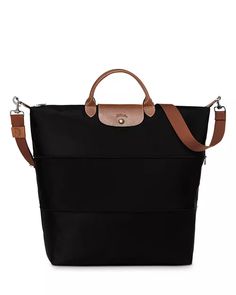 Longchamp Le Pliage Original Expandable Travel Nylon Weekender | Bloomingdale's Travel Duffel, Longchamp Le Pliage, Black And Brown, Top Handle Bag, Shoulder Strap, In Store, Buy Online, Pick Up, Tote Bag