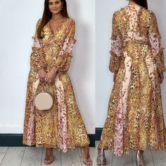 Brand New Yellow Long Sleeve Maxi Dress For Party, Yellow Ruffled Long Sleeve Maxi Dress, Yellow Long Sleeve Ruffled Maxi Dress, Yellow Long Sleeve Maxi Dress With Ruffles, Yellow V-neck Dress For Casual Wear, Elegant Yellow Long Sleeve Dress, Elegant Long Sleeve Yellow Dress, Yellow Long Sleeve Midi Dress For Party, Gold Long Sleeve Midi Dress For Spring