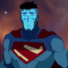 the animated superman is staring into the distance