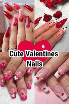 NAIL Red And White Nail Art, Cute Valentines Nails, Valentine Nails Pink, Cute Red Nails, Valentines Nail Art Designs, January Nail Designs, Red And White Nails, Valentine Nail Art, February Nails