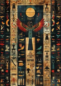 an image of egyptian art with many different things on it's sides and the words written