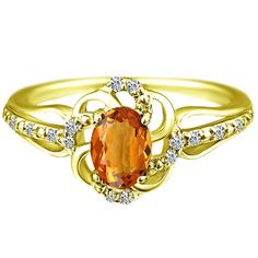 Are you looking for a symbol of loyalty and faithfulness to show your dedication and yearning? Look no further than this stylish Citrine ring, the perfect birthstone for November. This ring is adorned with sparkling round diamonds as accent stones, featuring a stunning oval-cut Citrine stone of 7x5mm and 0.50 carats. Fourteen accented 1.3mm diamonds, in better G-H color and I1 clarity, are prong set around the gleaming design of a 14K yellow gold band. With an approximate metal weight of 3.5 grams, this Citrine ring is a gorgeous and meaningful choice for any occasion. Country/Region of Manufacture: United States Brand: Megasettings Handmade: Yes Department: Women Occasion: Engagement, Art, Beauty, Fashion & Costumes, Love Personalize: Yes Seller Warranty: Yes Sizable: Yes Features: Engrav Oval Citrine Birthstone Ring With Accent Stones, Oval Citrine Birthstone Ring With Center Stone, Orange Oval Sapphire Gemstone Ring, Orange Oval Sapphire Ring, Oval Topaz Birthstone Ring In Yellow Gold, Oval Orange Topaz Ring For Promise, Oval Orange Topaz Promise Ring, Orange Oval Topaz Promise Ring, Oval Orange Topaz Ring With Center Stone