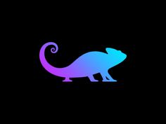 the silhouette of a chamelon on a black background is shown in blue and purple