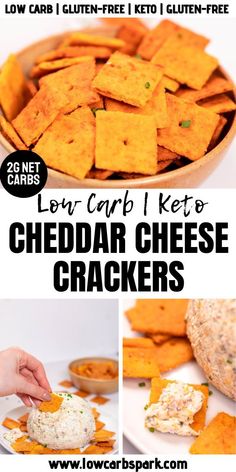 low carb, keto cheddar cheese crackers with text overlay