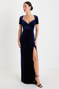 Blue Velvet Dress Plus Size, Jewel Tones Formal Dress, Jewel Toned Blue Dress, Navy Blue Off The Shoulder Dress, Navy Blue Floor Length Dress, Navy Blue Winter Dress, Marine Corps Ball Dresses, Barristers Ball, Navy Blue Evening Dress