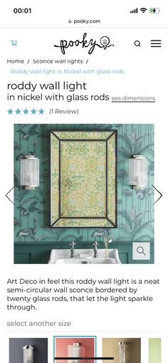 a bathroom with green wallpaper and palm trees on the walls, along with an article about how to use it