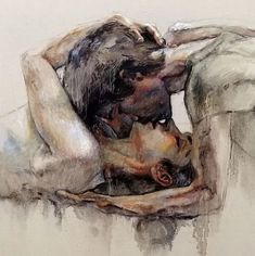 a drawing of two people laying on top of each other