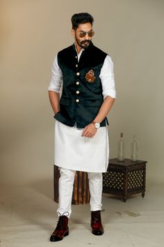 Important Instructions : We request you to kindly calculate the processing time of your order after the mutual confirmation on Bespoke measurements between us has taken place (either via message , e mail or form) Men can wear Half-Jackets and style them in many different ways. Want to look traditional? Great! Wear a Half Jodhpuri Jacket with your Mens Kurta and Pajama. Want to wear it to a party? Try Half Jodhpuri Jacket with Trousers. If you are all about comfort this summer, then these Half Ja Cotton Long Sleeve Outerwear For Eid, Long Sleeve Cotton Outerwear For Eid, Green Embroidered Winter Sets, White Cotton Nehru Jacket With Stand Collar, Fitted Cotton Sets With Stand Collar, Traditional Cotton Outerwear For Eid, Fitted Cotton Outerwear For Festive Season, Eid Embroidered Cotton Outerwear, Festive Fitted Cotton Outerwear