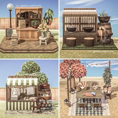 four different views of an outdoor cafe