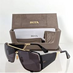 New Authentic Dita Sunglasses Souliner - Two Dts 136-64-03 Black & Gold Frame Comes With Official Case And Cloth. Holiday Sunglasses, Dita Sunglasses, Silver Sunglasses, Brown Sunglasses, Gold Sunglasses, Unisex Sunglasses, Grey Lenses, Silver Frame, Grey And Gold