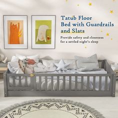 a baby bed with guardrails and slats for a child's night's sleep