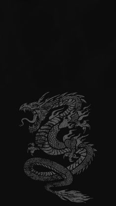 a black and white image of a dragon on a dark background with the words,